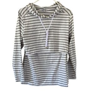 Ginkana Gray and White Striped Nursing Hoodie Size Medium